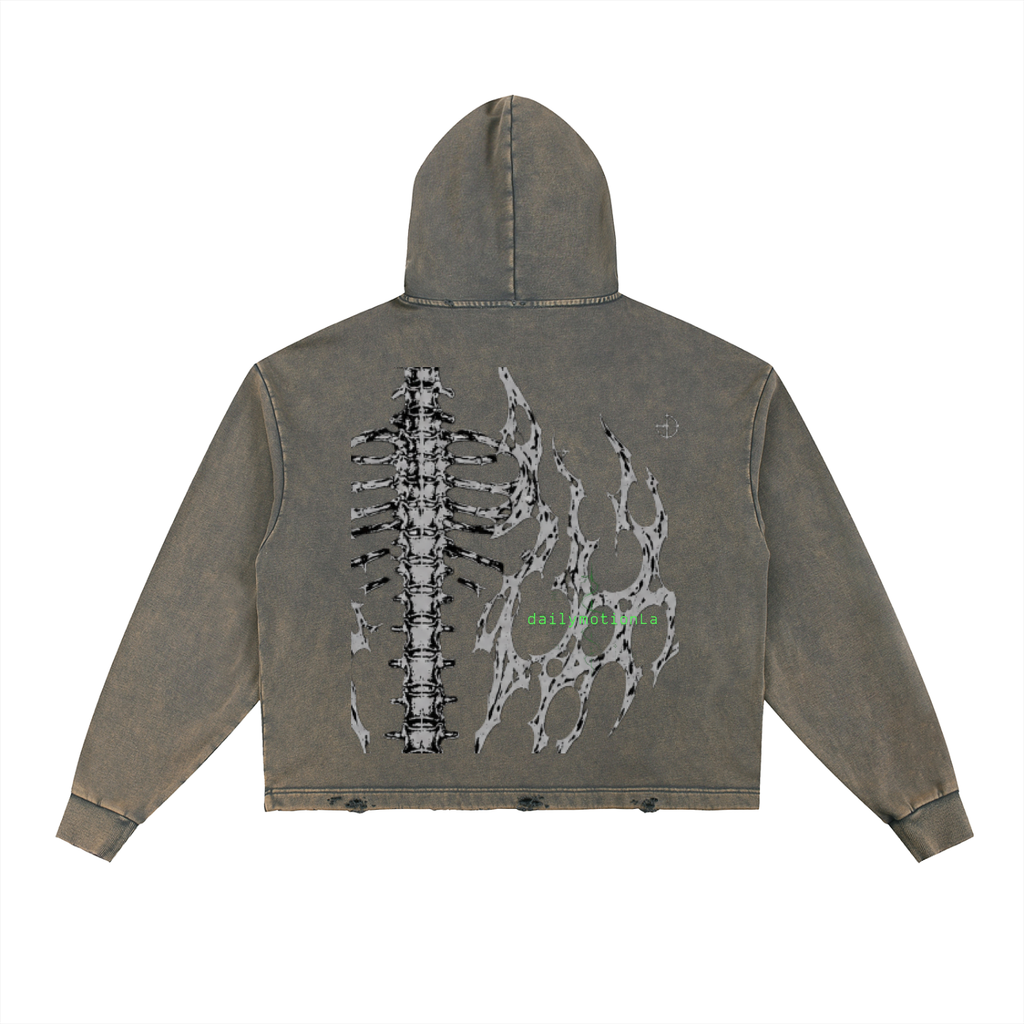 Vintage Washed Frayed-Hem Hoodie