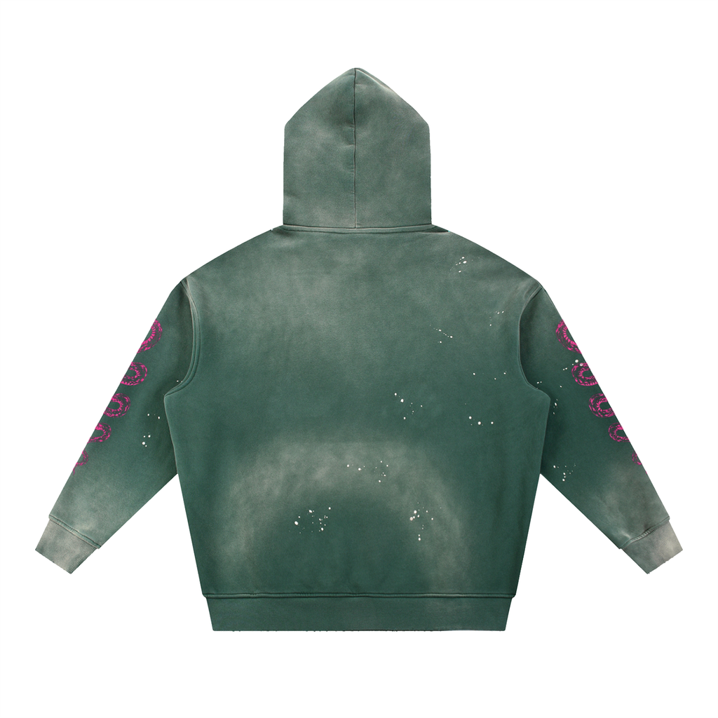 Vintage Washed Frayed Fleece Hoodie