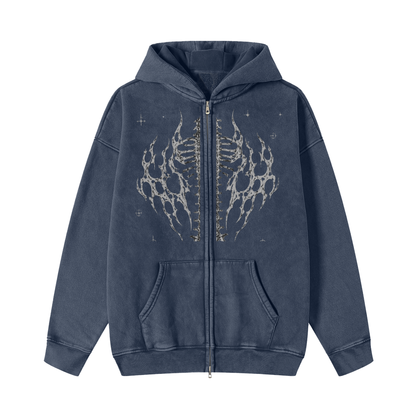 Snow Washed Zip-Through Fleece Hoodie