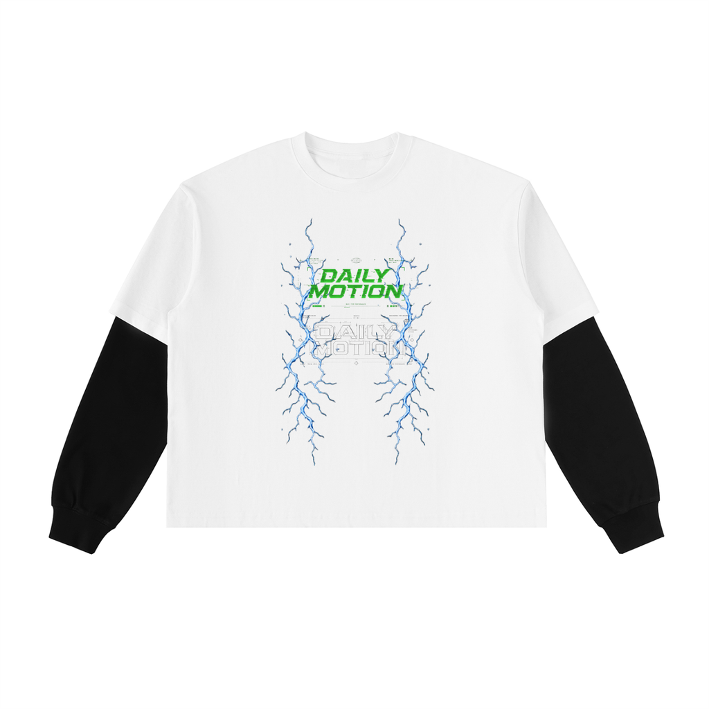 Layered Contrast Sleeve Cotton T-Shirt