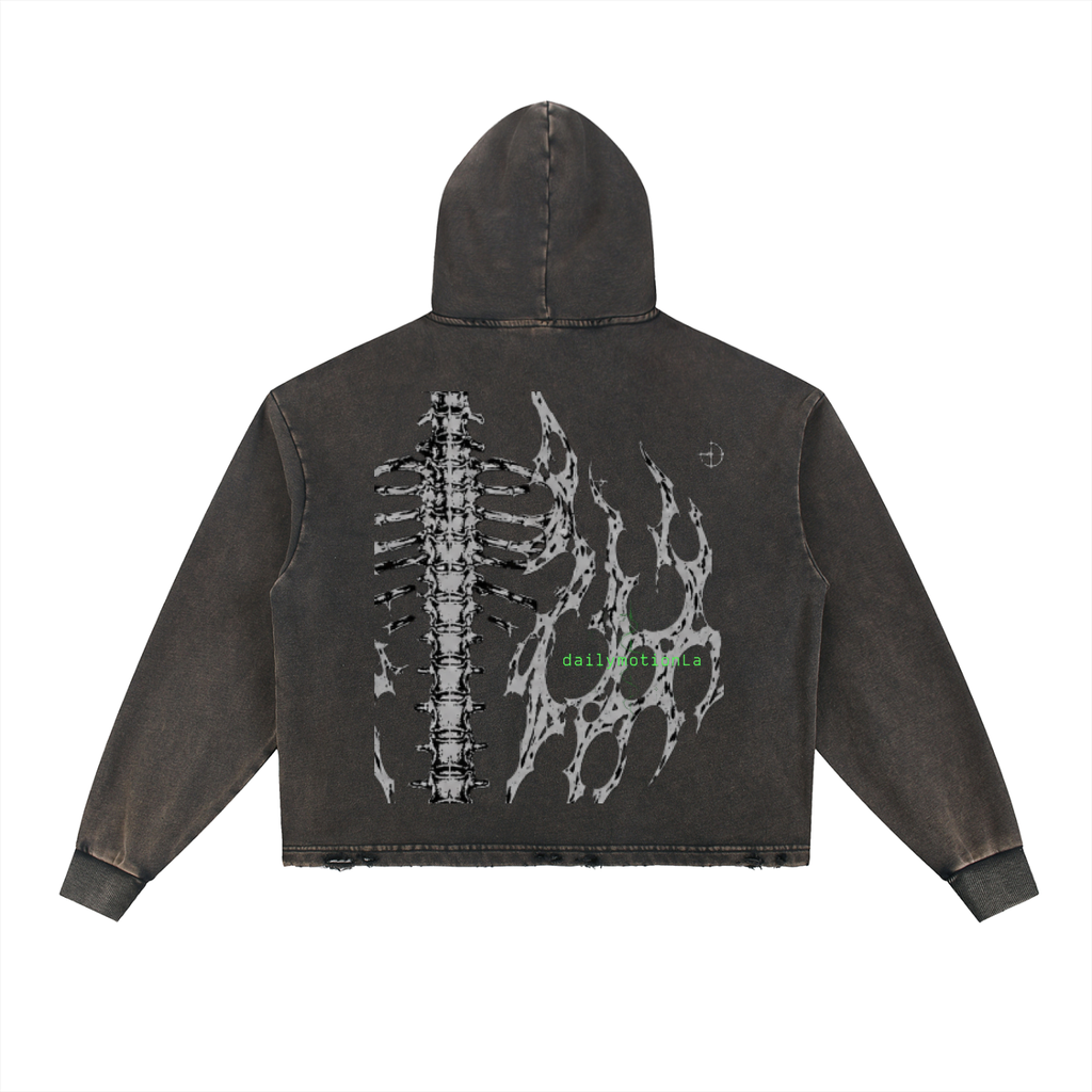 Vintage Washed Frayed-Hem Hoodie