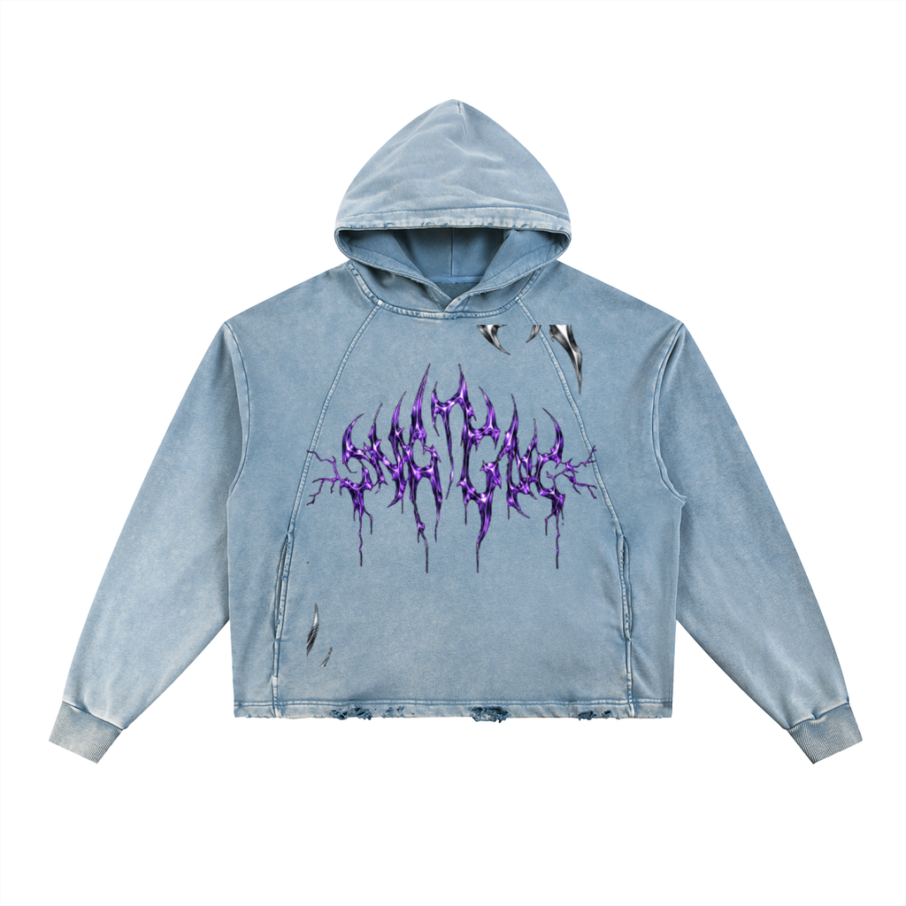 Vintage Washed Frayed-Hem Hoodie