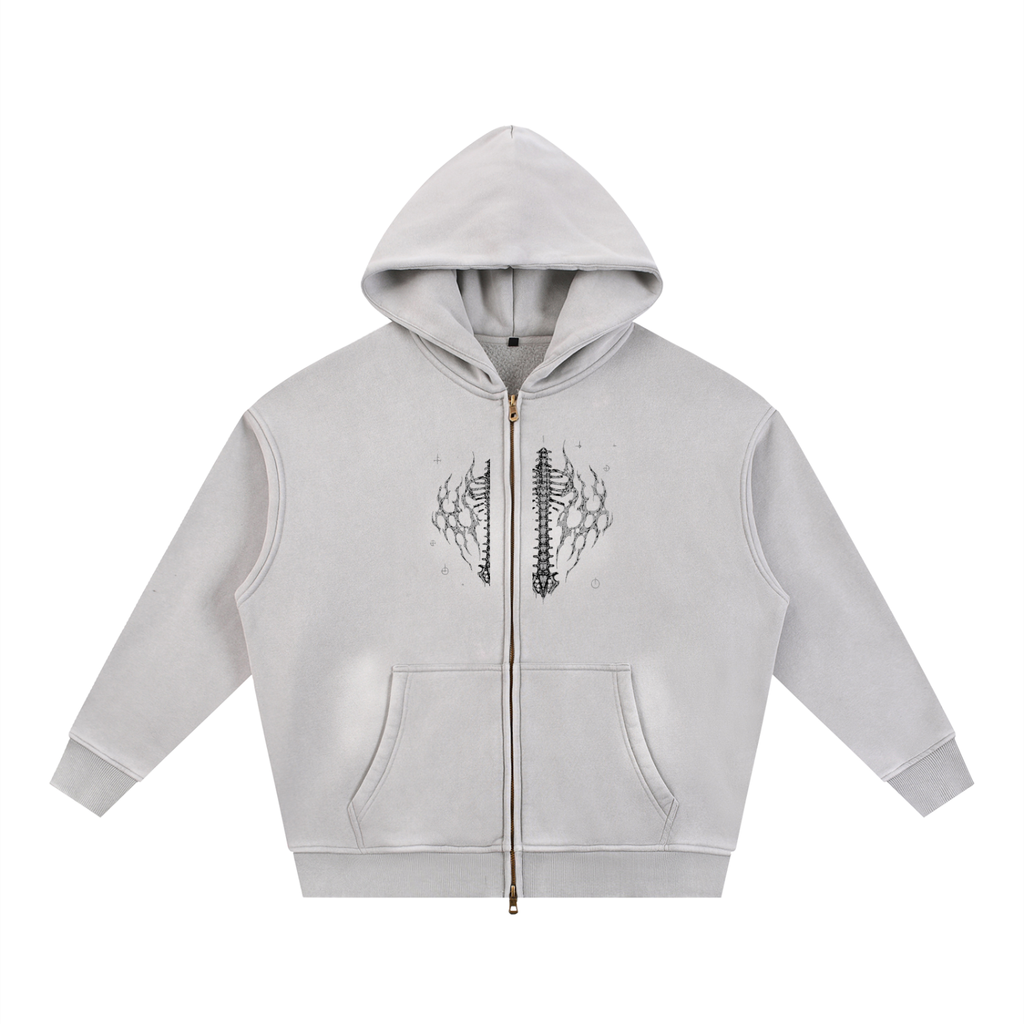Sunfade Two-way Zipper Boxy Fleece Hoodie