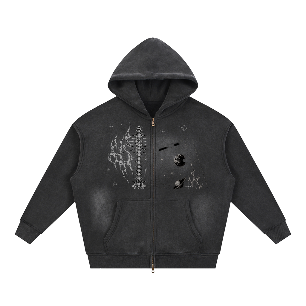 Sunfade Two-way Zipper Boxy Fleece Hoodie