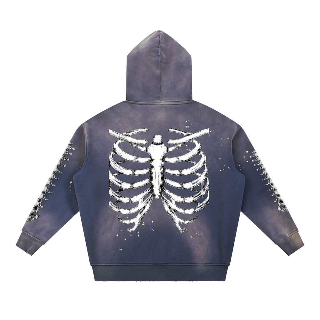 Vintage Washed Frayed Fleece Hoodie