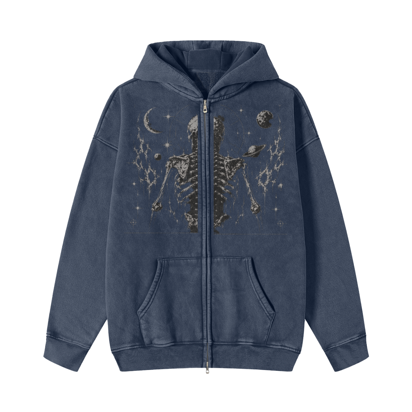 Snow Washed Zip-Through Fleece Hoodie