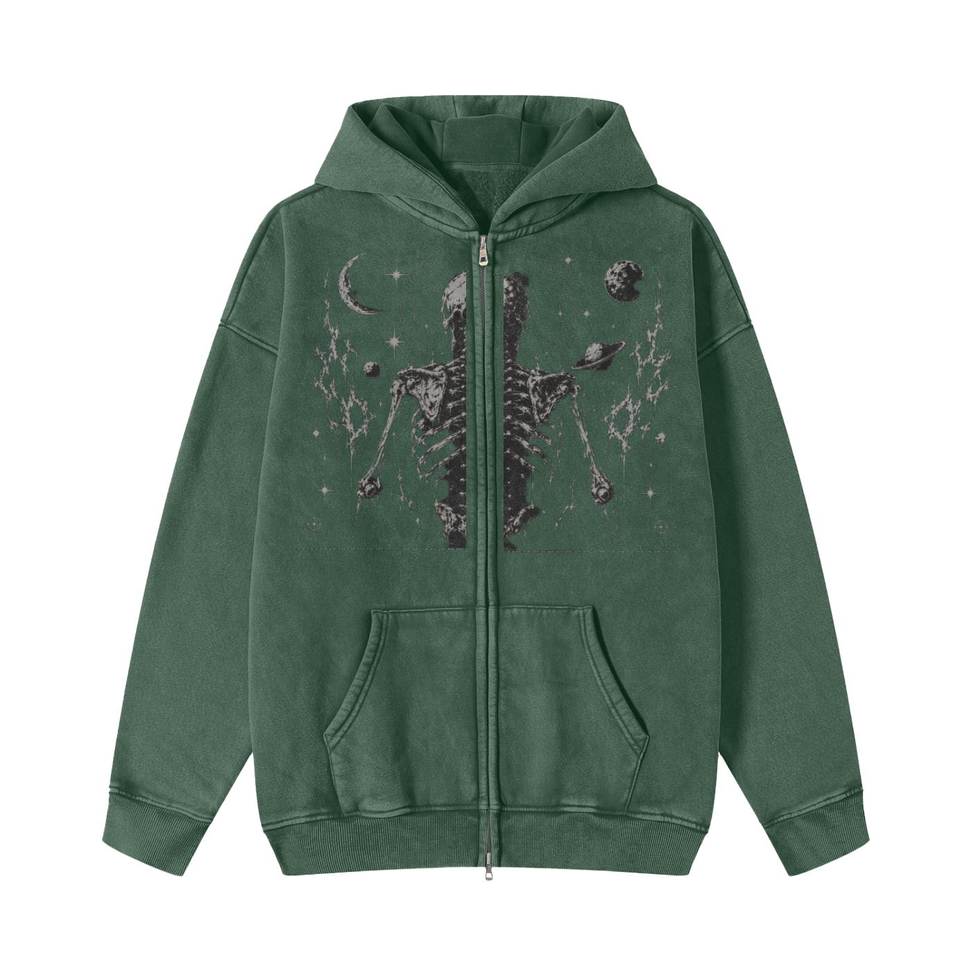Snow Washed Zip-Through Fleece Hoodie