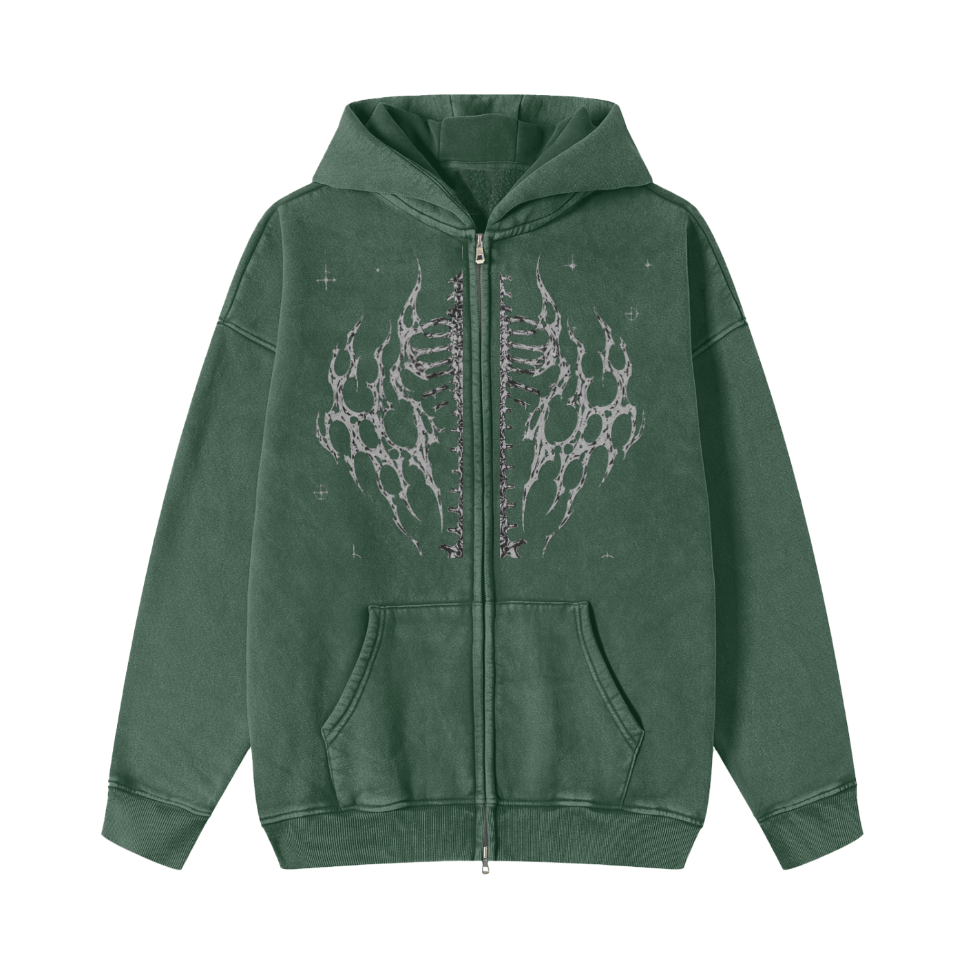 Snow Washed Zip-Through Fleece Hoodie