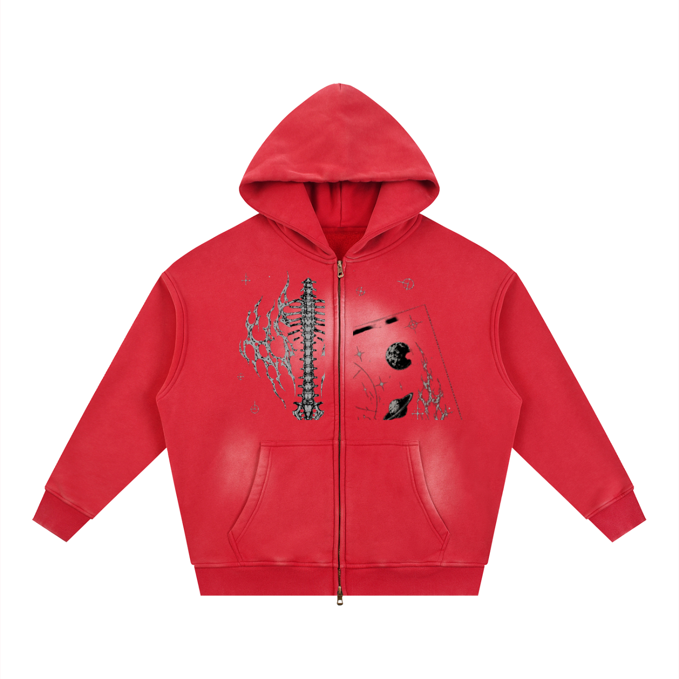 Sunfade Two-way Zipper Boxy Fleece Hoodie