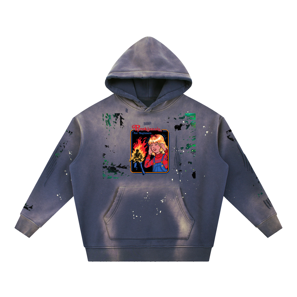 Vintage Washed Frayed Fleece Hoodie