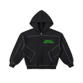 Contrast-Stitched Boxy Fleece Zip Hoodie
