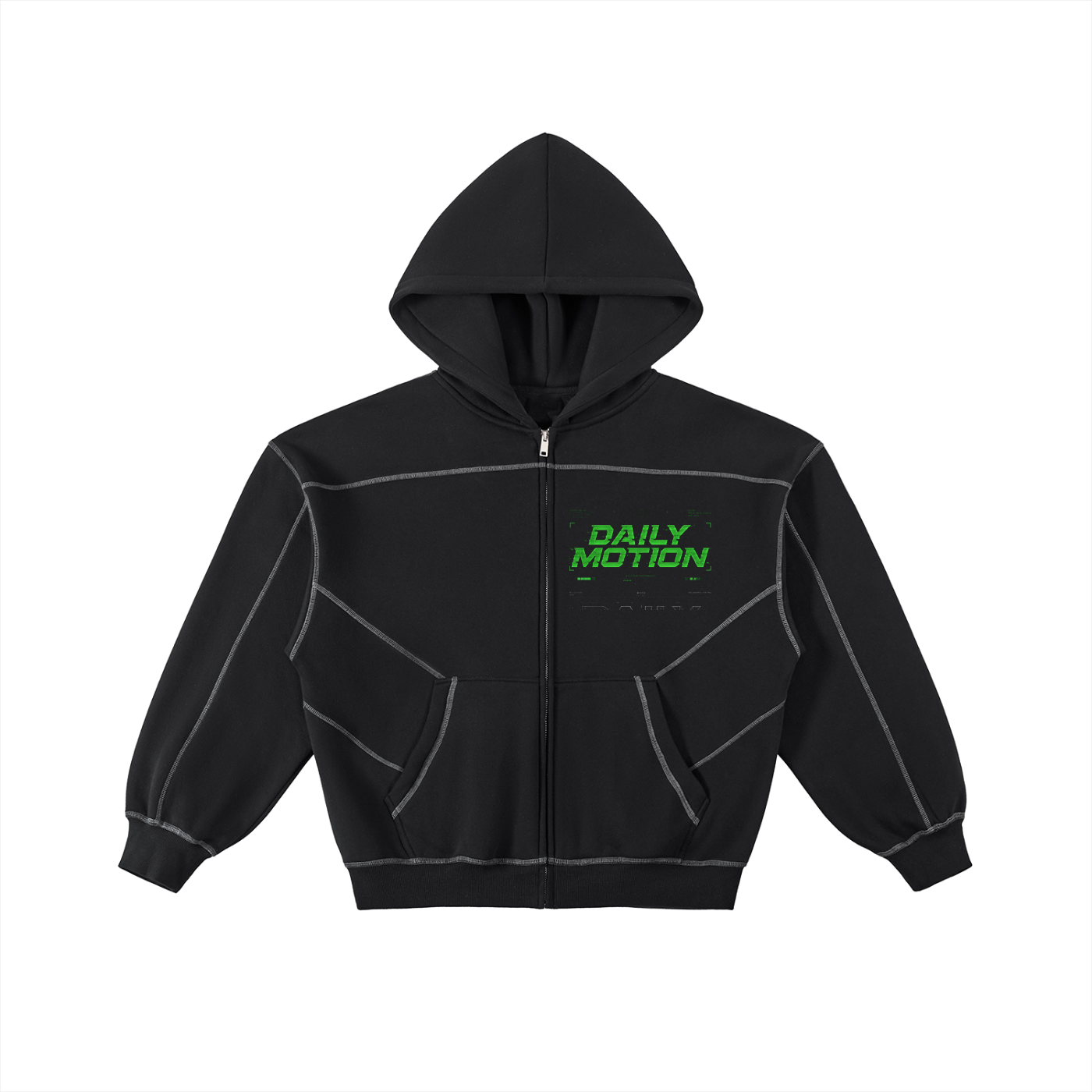 Contrast-Stitched Boxy Fleece Zip Hoodie