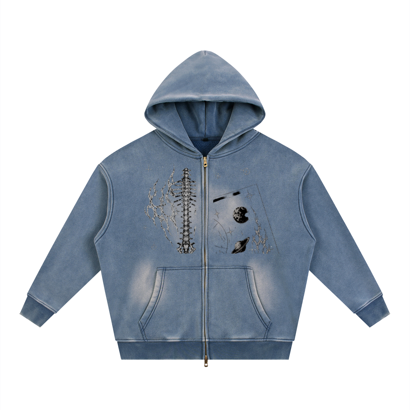 Sunfade Two-way Zipper Boxy Fleece Hoodie