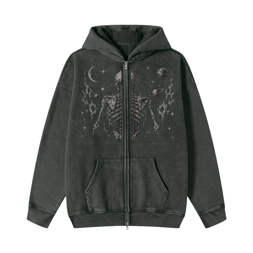 Snow Washed Zip-Through Fleece Hoodie