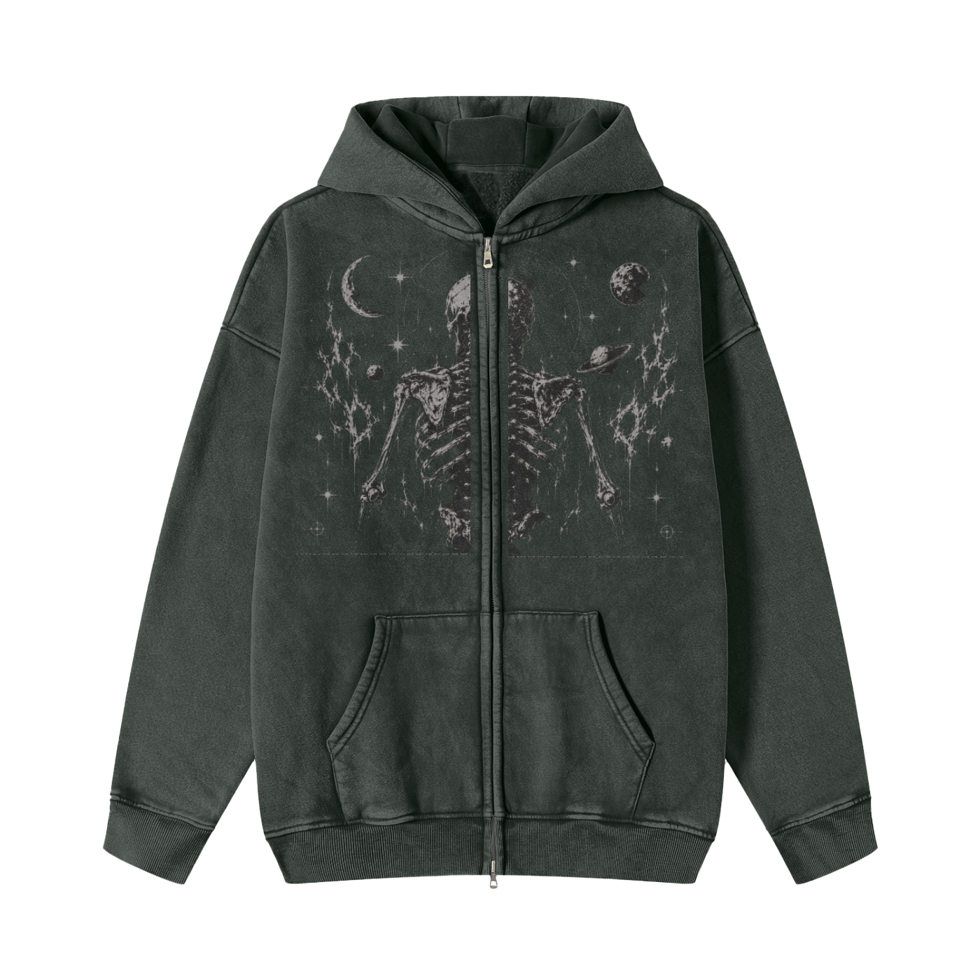 Snow Washed Zip-Through Fleece Hoodie