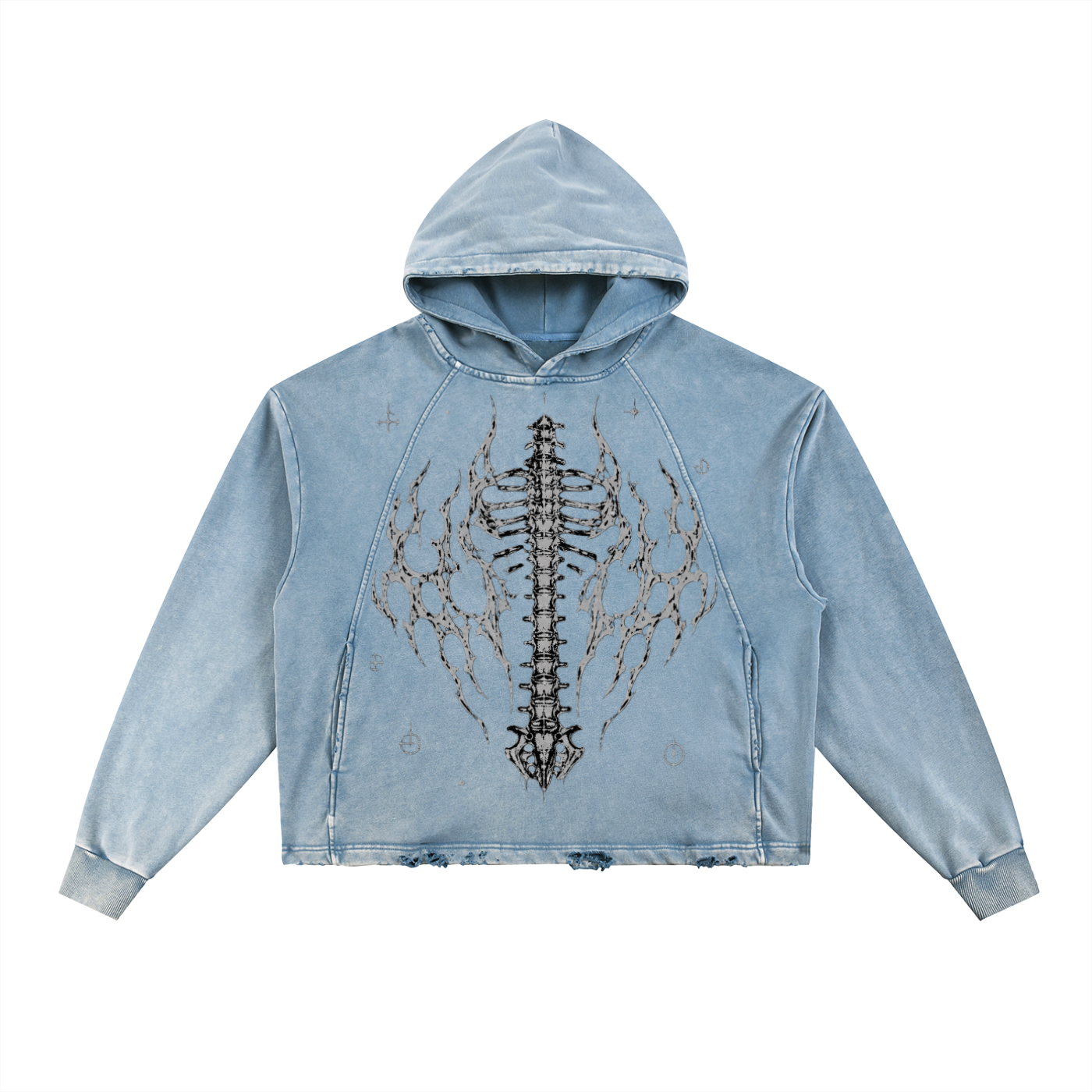 Vintage Washed Frayed-Hem Hoodie