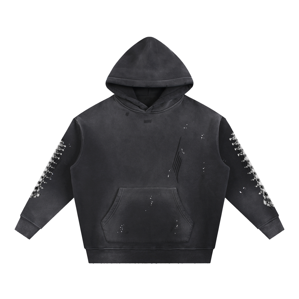 Vintage Washed Frayed Fleece Hoodie