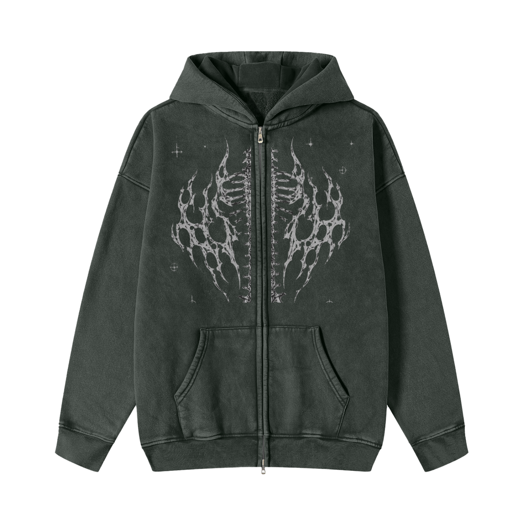 Snow Washed Zip-Through Fleece Hoodie