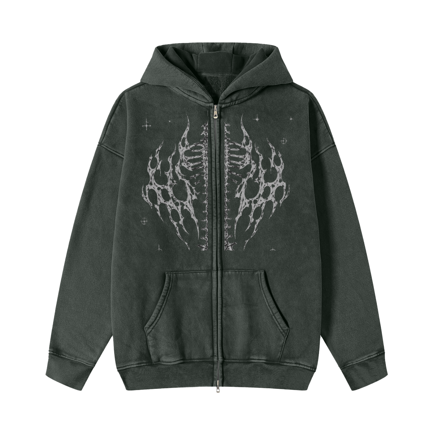 Snow Washed Zip-Through Fleece Hoodie
